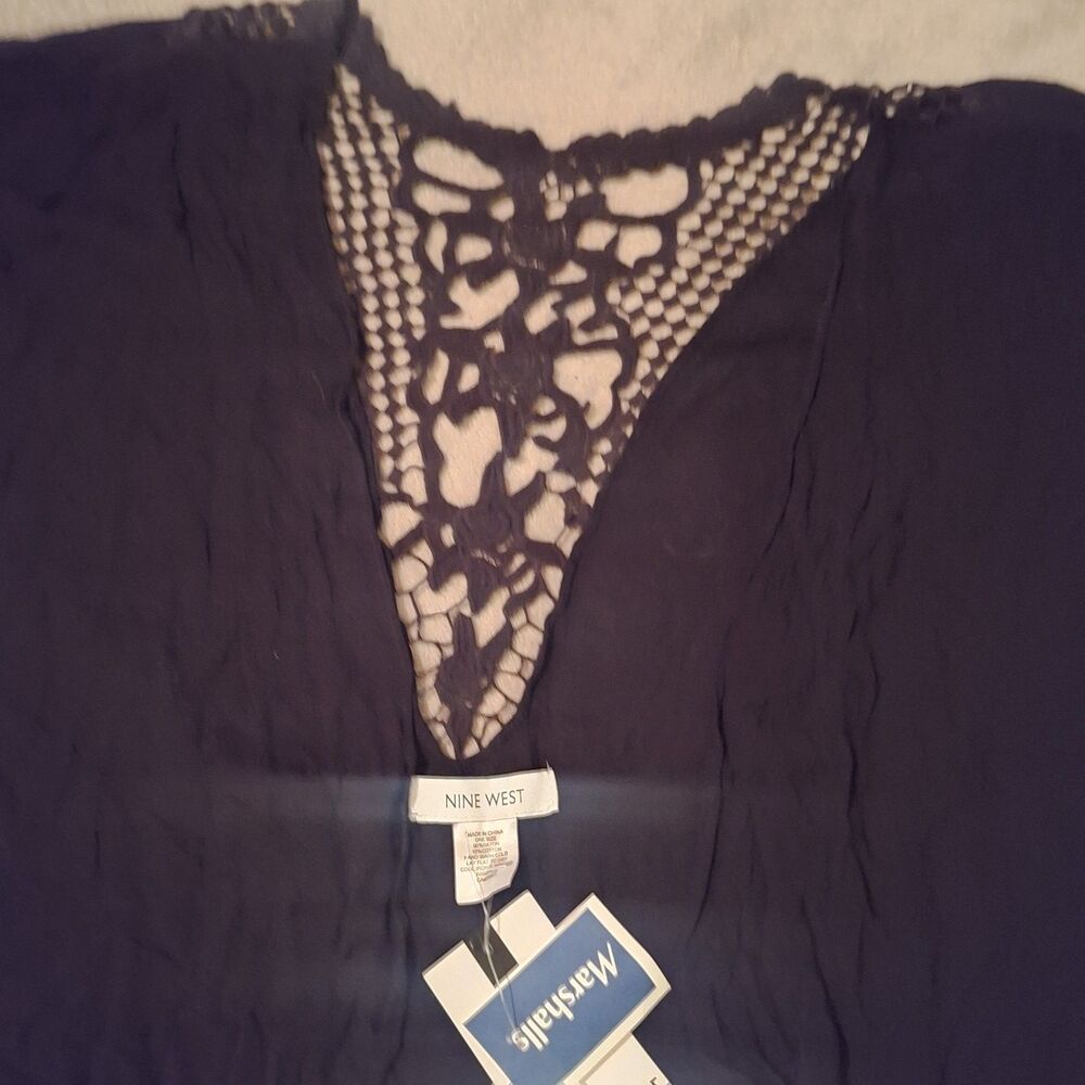 NINE WEST Women One Size Black Crochet Cardigan Cover-Up Wrap NWT - Picture 4 of 5